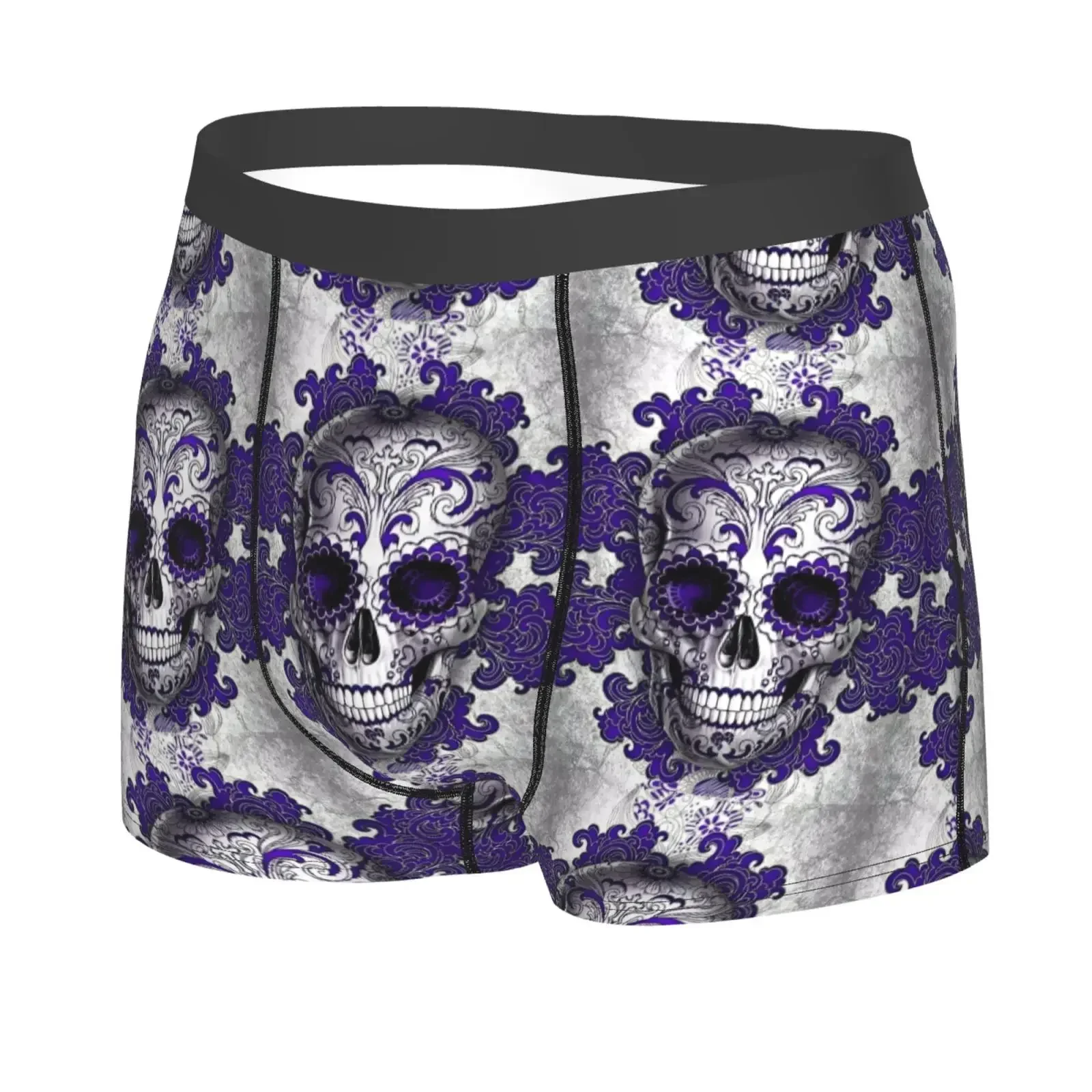 Purple Sugar Skull Gothic Print Men Underwear Boxers Men's Novelty Underpant Breathable Printed Male Underpants Man Boxer Briefs