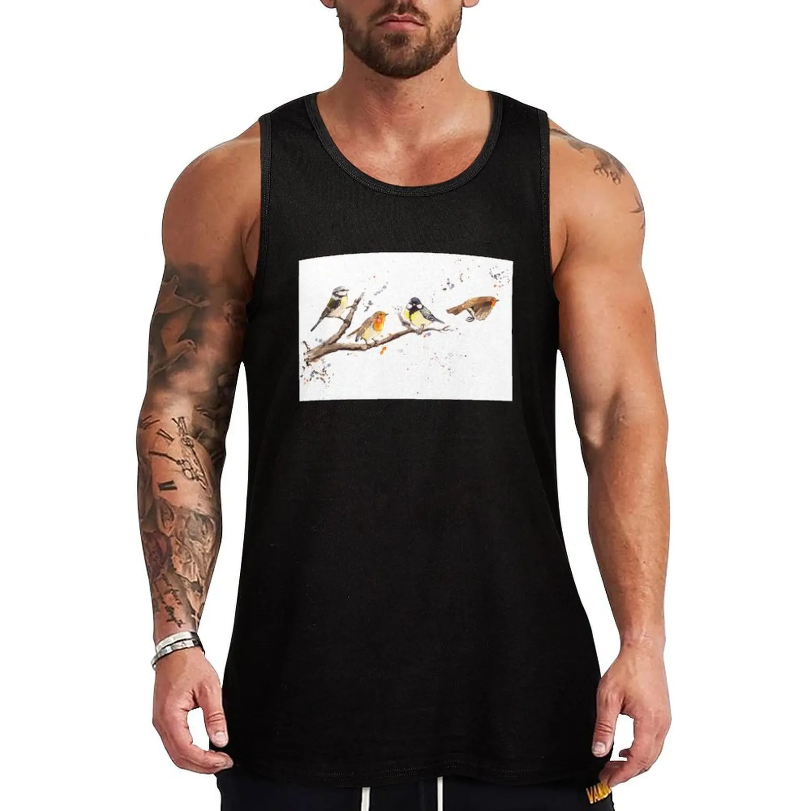 

Maurice, Roger, Martin & Rita on a branch - watercolor Tank Top Soft Cotton Tank Top Regular Fit Basic Undershirt
