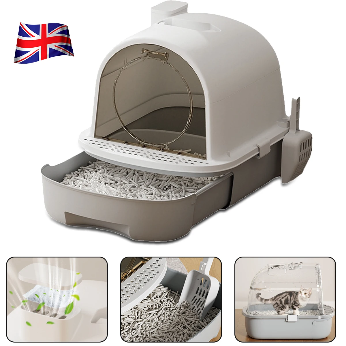 Large Litter Box Self Cleaning Pan Drawer Anti-Splashing Cat Potty Tray UK