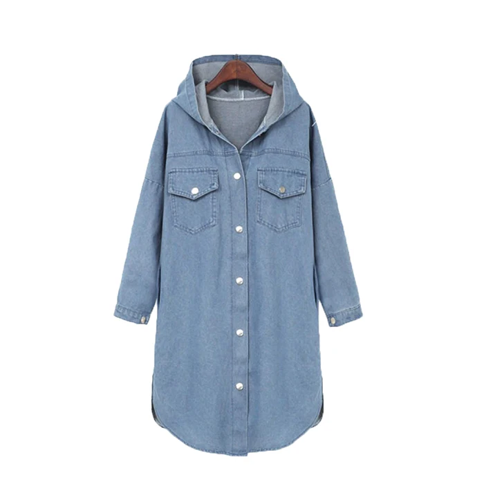 plus Size Women's Jacket Street Style Hooded Single Button Denim Coat Trendy Windbreaker for plus Size Women Versatile Matching