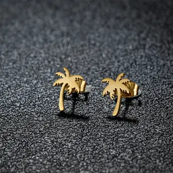 1 paio di orecchini a forma di albero di cocco in acciaio inossidabile per donna e ragazza, a forma di palma, in metallo geometrico, a forma di Coco Joker, gioielli per le vacanze estive 10 best sales orecchini ad albero - №3
