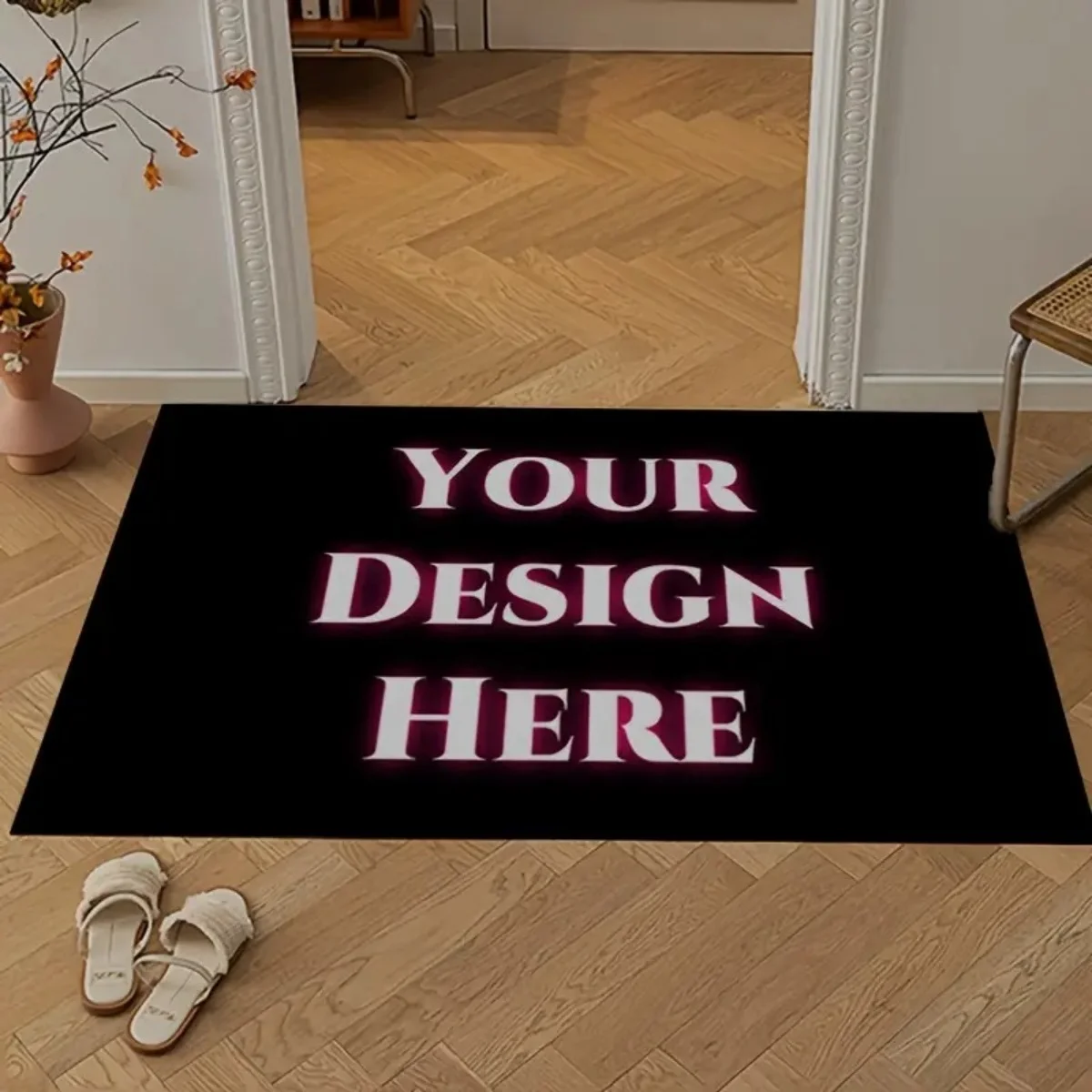 A customizable welcome mat that can be personalized with images, logos, and text. Lightweight and washable, it is ideal for vari