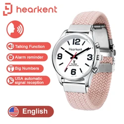 Hearkent English Talking Watch Fashion Nylon Strap Women Quartz Watch with  Alarm Clock Hourly Chime Voice Blind Wrist Watches