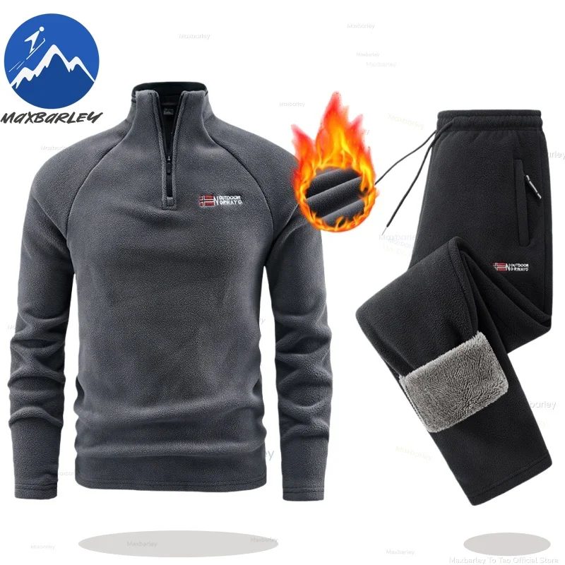 

Maxbarley 2026 New Fleece Suits Sweatshirt + Pants Two-Piece Plus Velvet Winter Warm Set Men Lamb Velvet Sets Casual Tracksuit