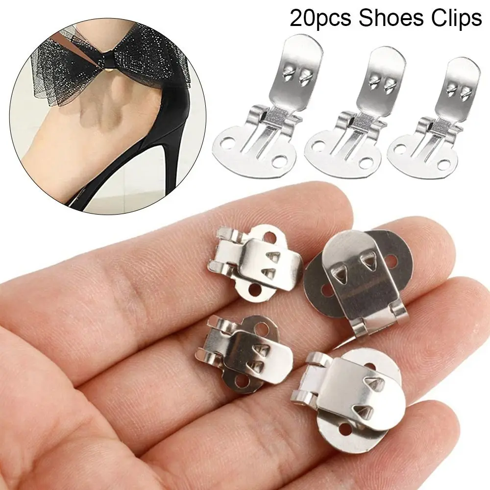 20Pcs/lot Craft DIY Shoes Accessories Silver Shoe Buckles Shoes Ornament Holder Shoes Flower Clips Clamp