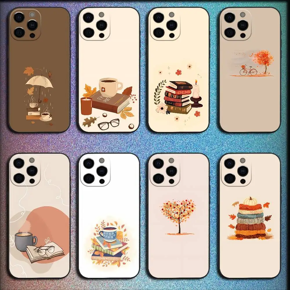 

Autumn Leaves Coffee Book Phone Case For iPhone 17,16,15,14,13,12,Pro,Max,Plus,E,SE4,Air,Mini Black Cover