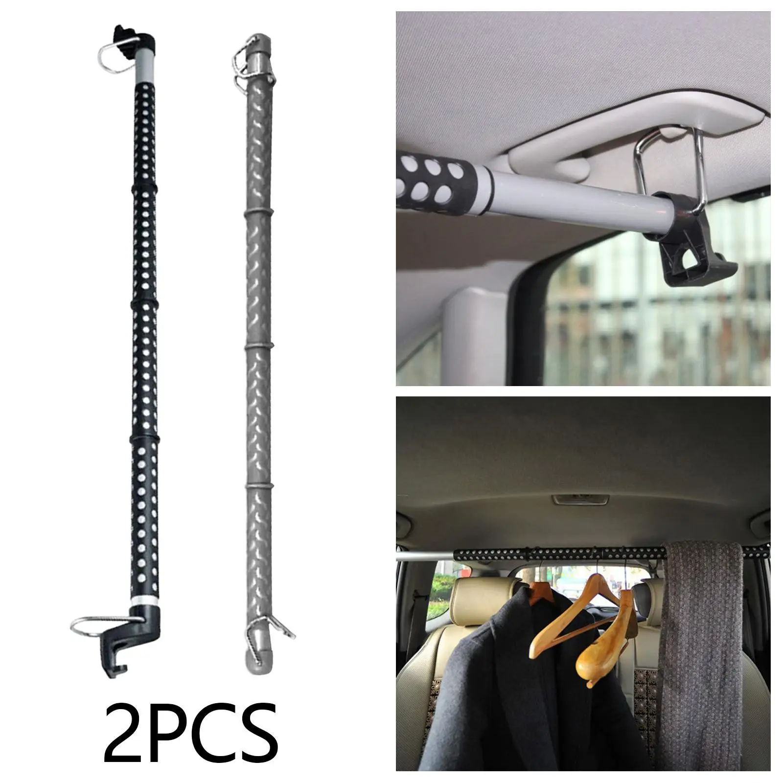 2Pcs Car Clothes Hanger Bars Garment Rack Portable Automobile Hanging Coat Racks for Trucks Vehicles Rvs Road Travelers SUV