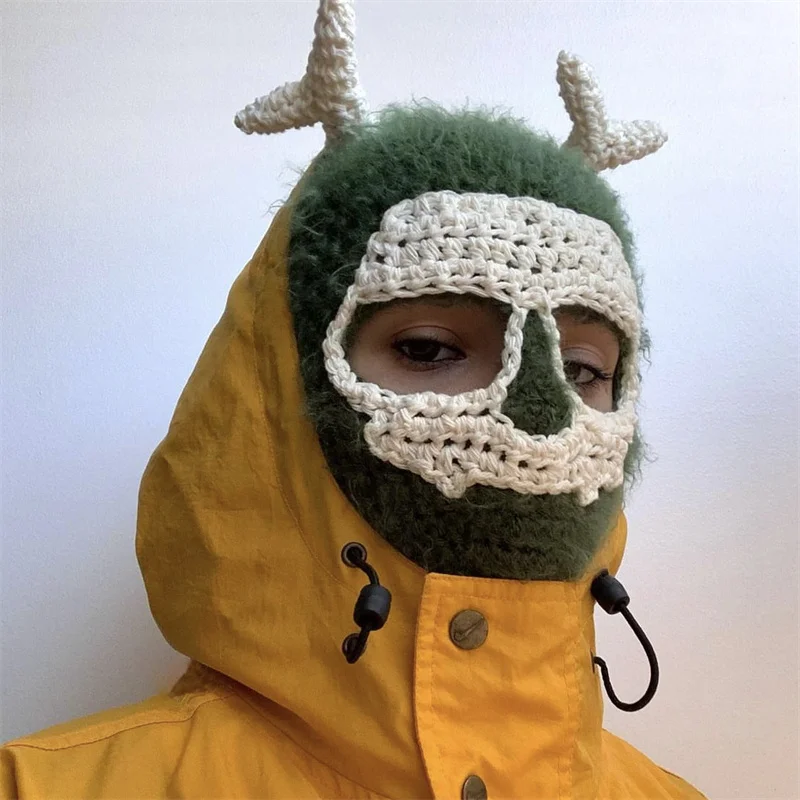 Balaclava Hat For Adult Cute creative Longjiao hat Autumn Winter Knitted Hat Mask Photography Props Knitted Balaclava