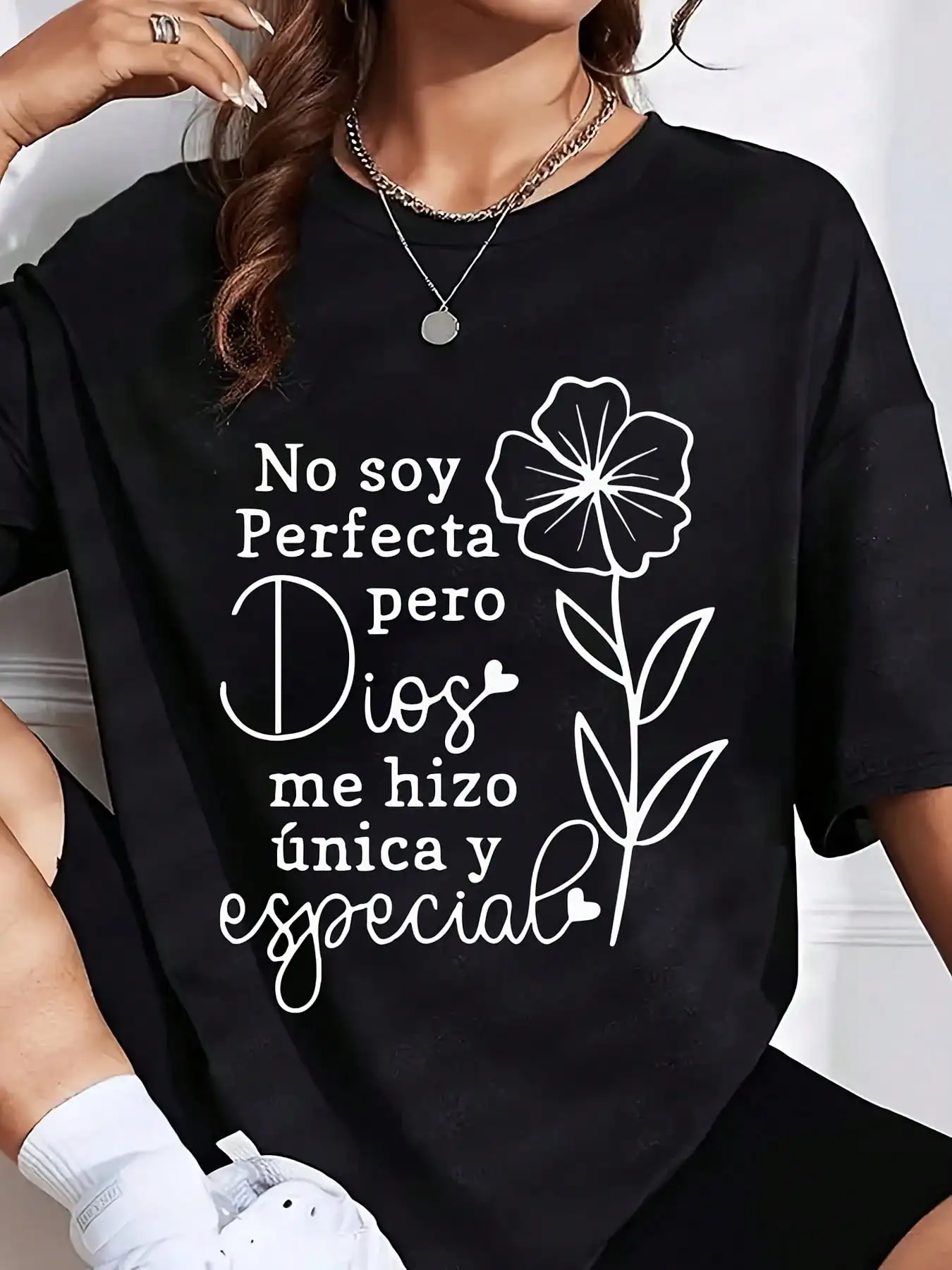 No soy perfecta, pero Dios me creó única y especial, camiseta con estampado floral para mujer, camiseta con diseño inspirado en la fe, mensaje cristiano