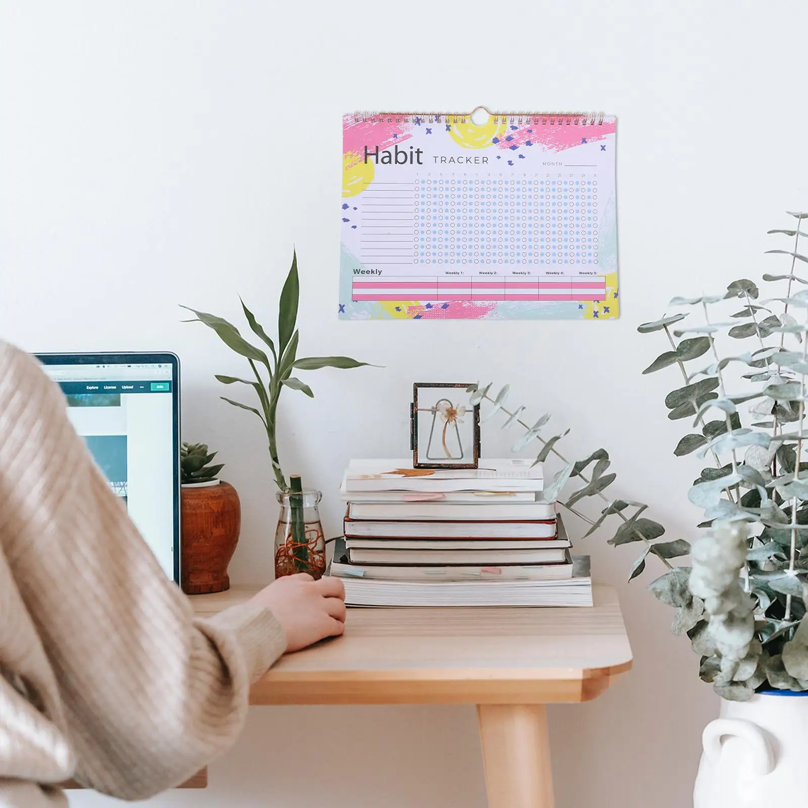 Habit Tracker Journal Calendar Goal Planner Workout Diary Learning Schedule Undated Yellow White Design Self discipline Daily