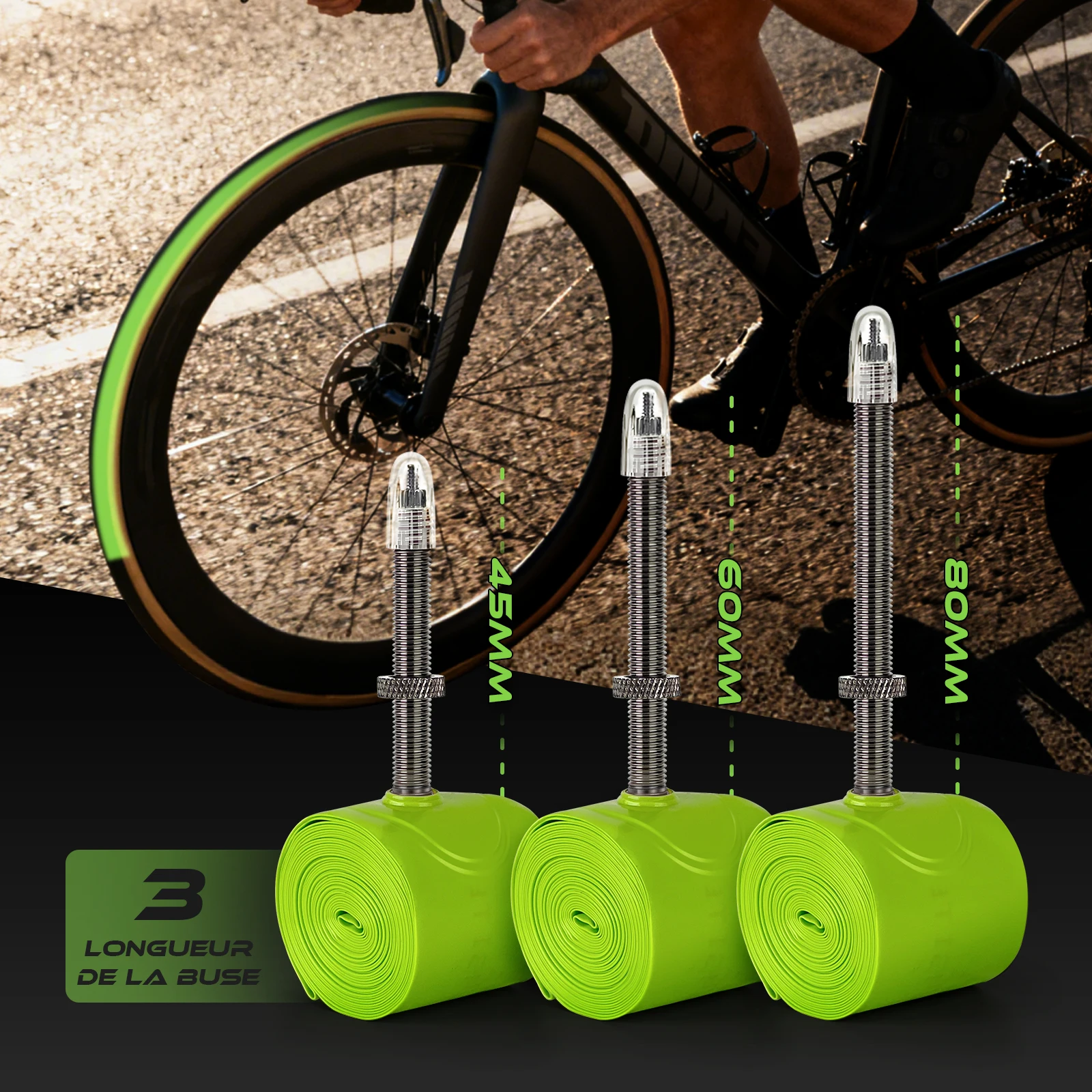 CYCLAMI – noyau de Valve d'air amovible en TPU, Tube intérieur 700c pour vélo de route, matériau TPU ultraléger, Valve française pour pneu 45 60 80mm