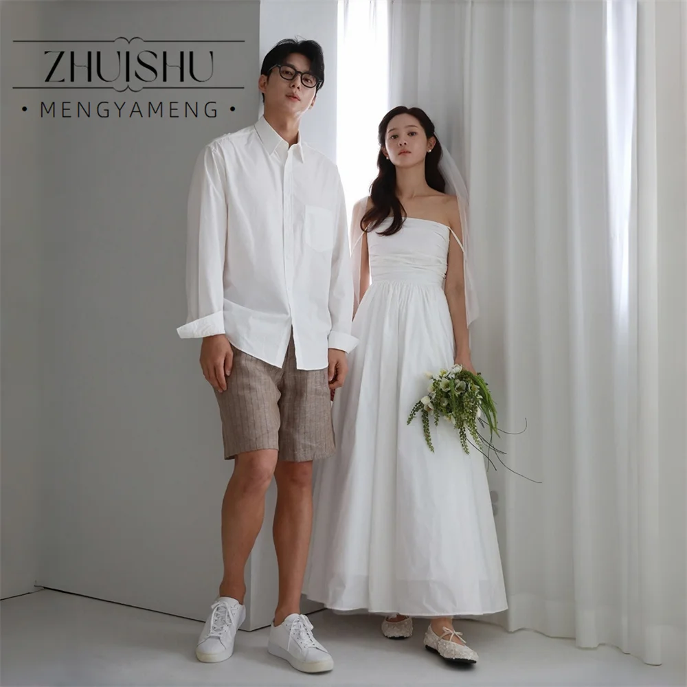 ZHUISHU Simple Taffeta Korea A-Line Wedding Dresses 2026 Photos Shoot Pleat Spaghetti Straps Sleeveless Open Back Customized