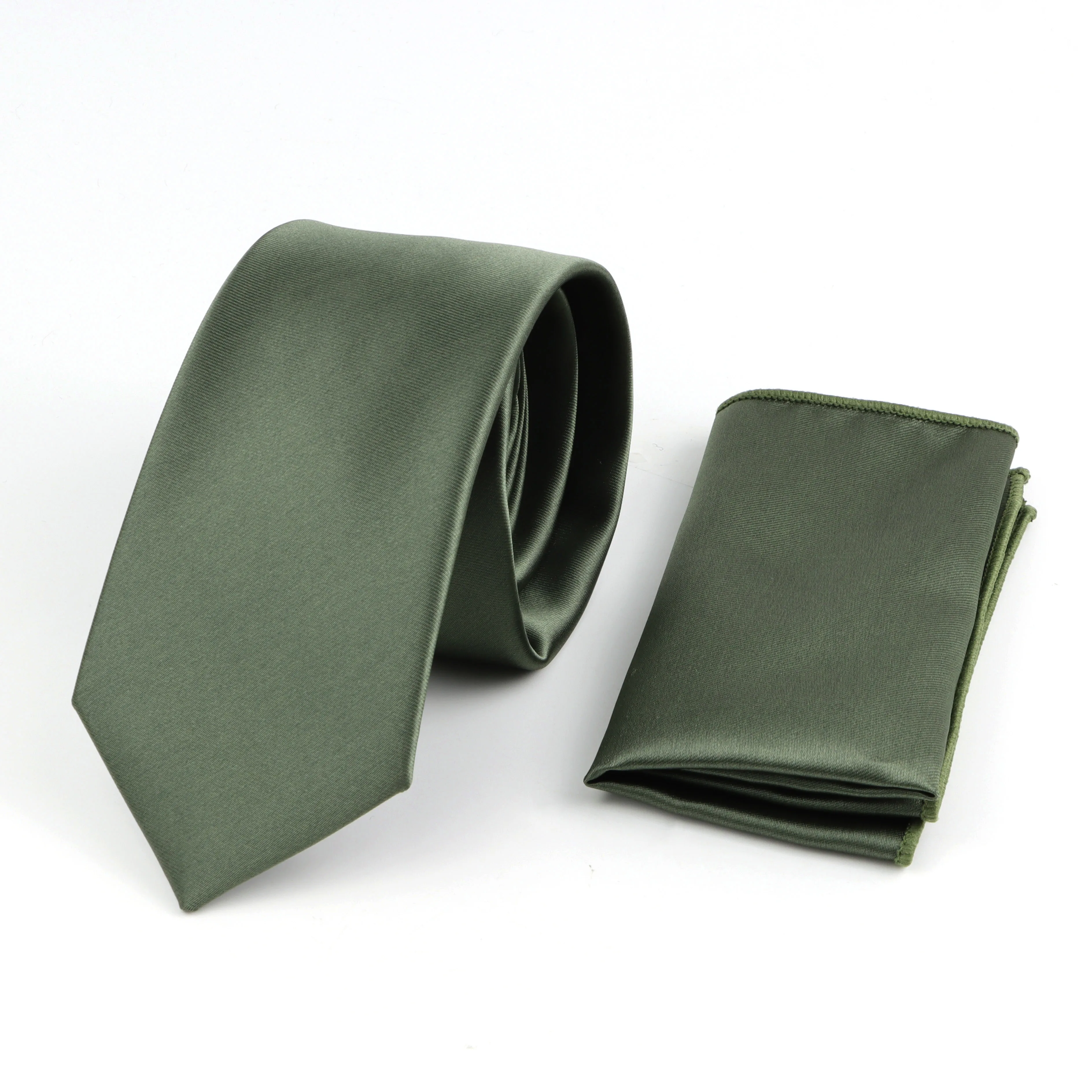 Ensemble cravate, nœud papillon, pochette et boutons de manchette pour homme, couleur unie vert saug