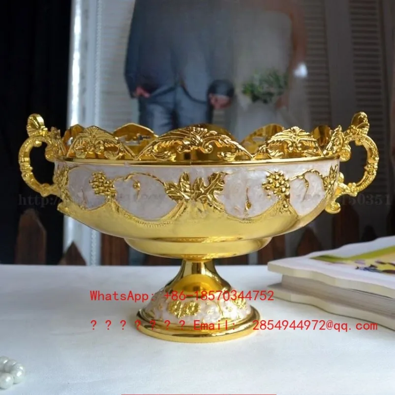 Boutique European Fruit Plate Fruit Basket Gold-plated White Fruit Basin Restaurant Desktop Garbage Basin Home