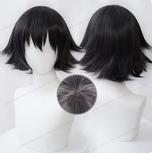 Ranpo Edogawa Cosplay Wig 30cm Short Natural Black Hair Anime Heat Resistant Synthetic Wigs