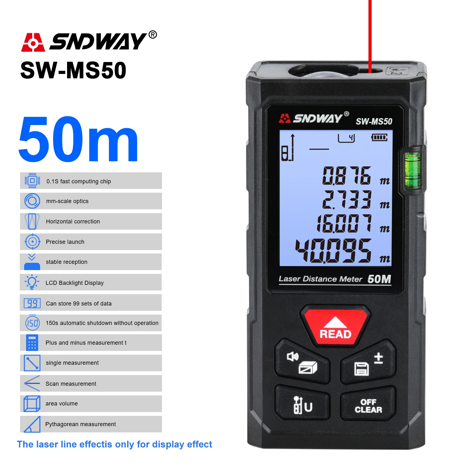 SNDWAY Laser Distance Meter 50M 70M 100M Rangefinder Digital Laser Tape Measure Range Finder Self Calibration Laser Tool