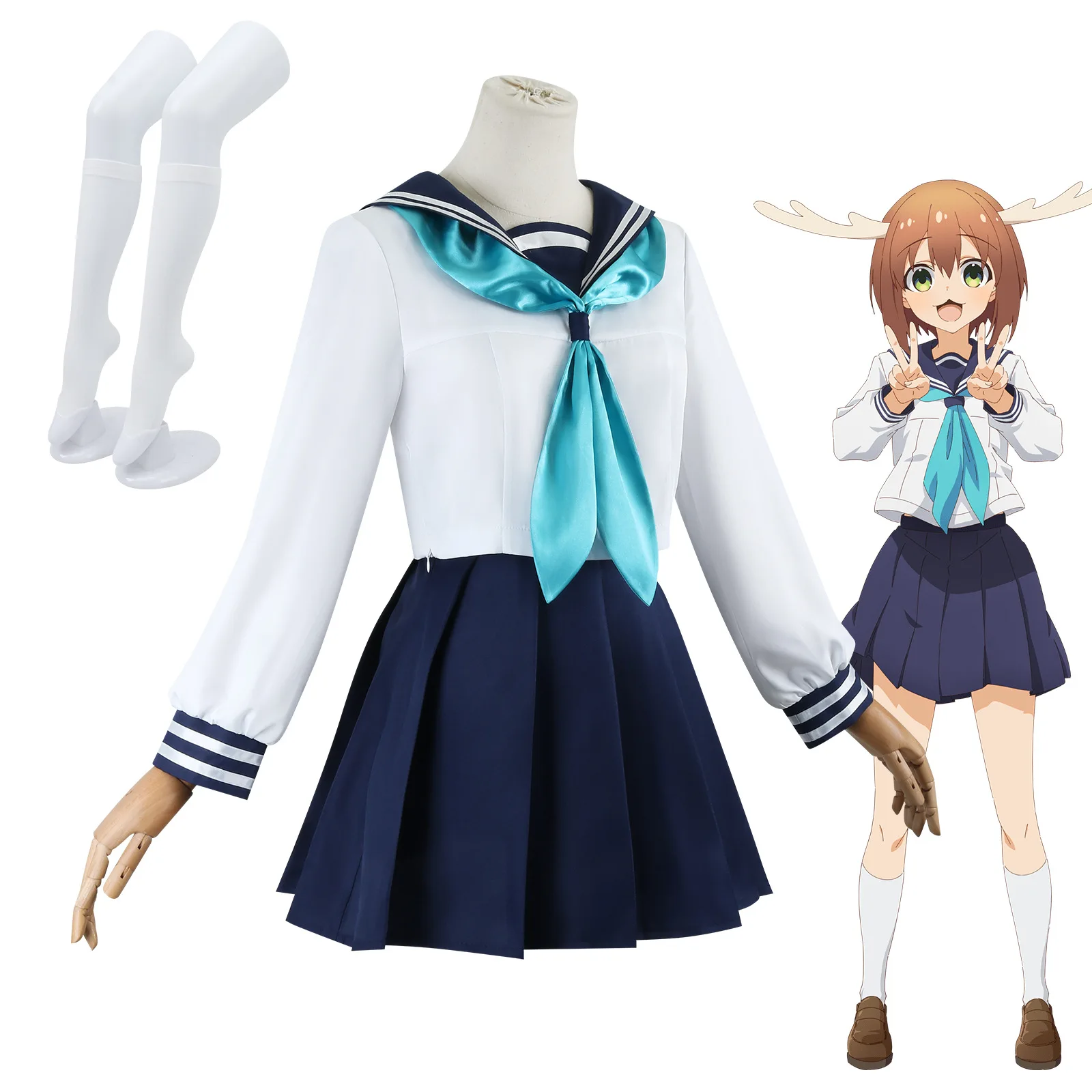 Anime My Deer Friend Nokotan Noko Shikanoko Cosplay Costume Wig Dress School Uniform JK Sailor Skirt Headwear Torako Koshi Women