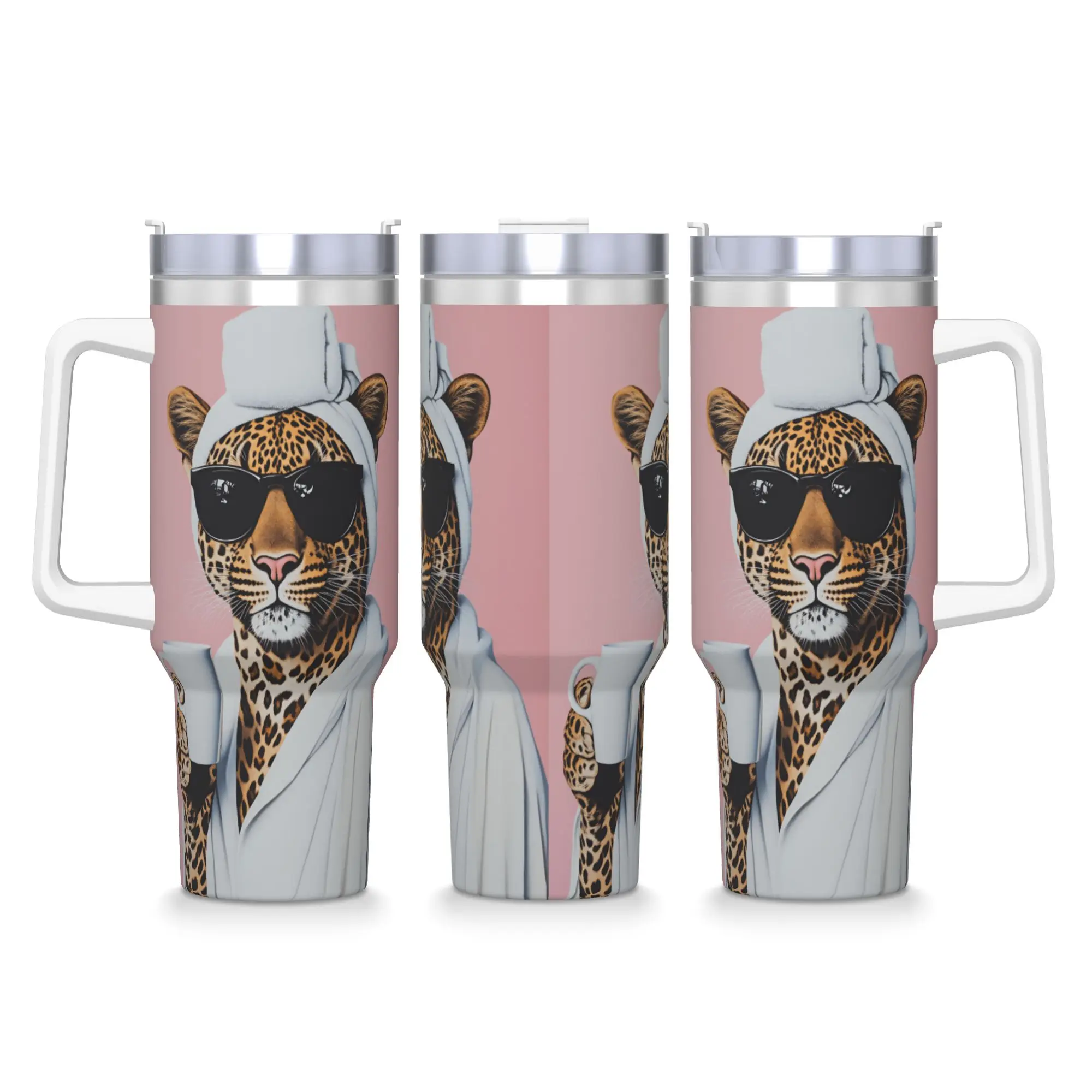 Stainless Steel Tumbler Leopard & Card Print Coffee Mug  Keep Heat Cold Drink Car Mugs Travelist Custom DIY Water Bottle