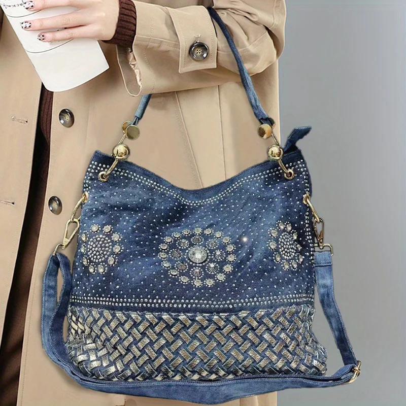 

Ladies' fashionable gemstone inlaid elegant shoulder bag, personalized street style spicy girl diamond crossbody bag