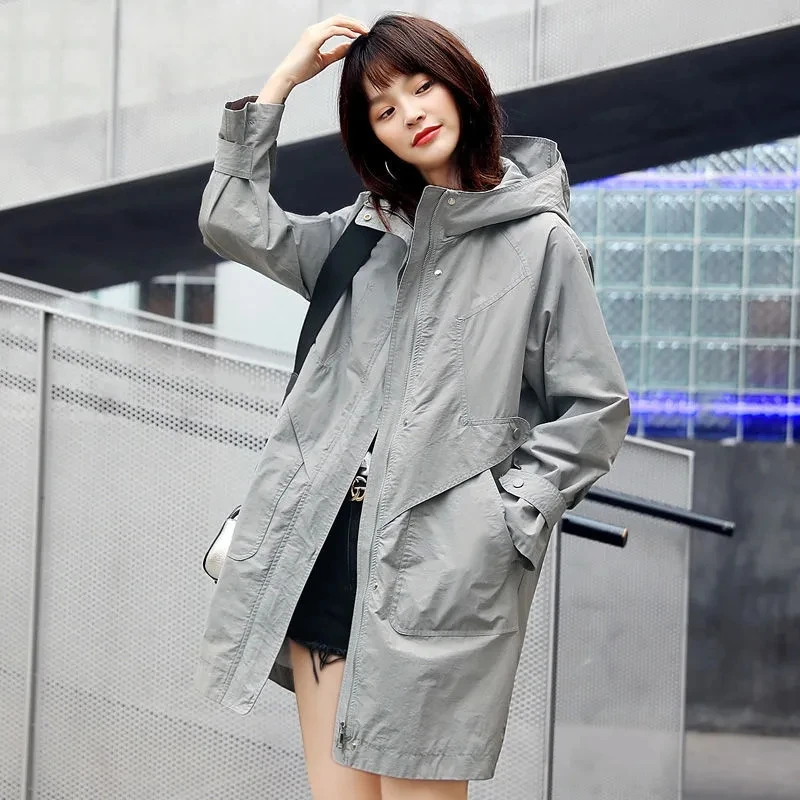 

Spring Autumn Trench Coat Woman 2024 New Korean Mid-length Middle-aged Mother Hooded Women Overcoat Windbreaker Female Outerwear
