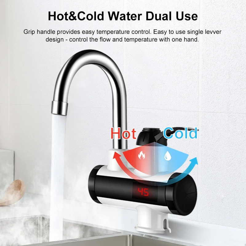 

Electric Water Heater 220V Kitchen Faucet Tankless Instant Heating Water Tap Flowing Heated Mixer Digital Display For Under Sink
