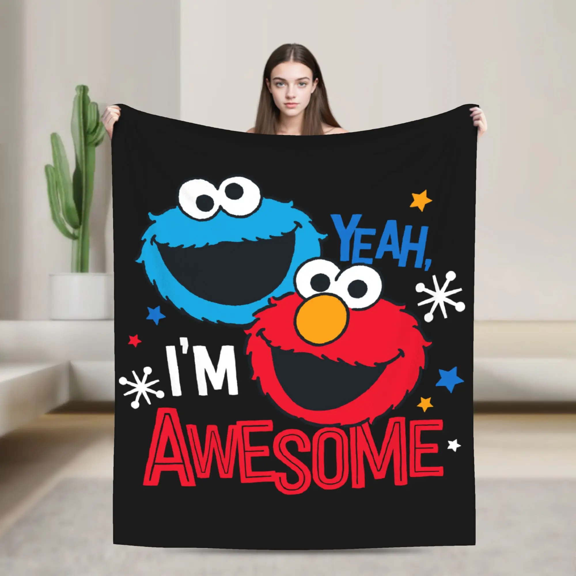 Cookie Monster & Elmo Sesame Street Blankets  Plush Novelty Warm Throw Blanket for Home Autumn/Winter