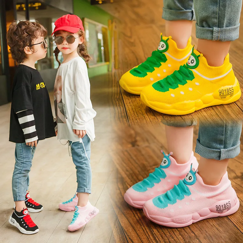 Spring Autumn Breathable Child Loafers Mesh Soft Sole Baby Girls Cute Caterpillar Design Toddler Flats Casual Shoes