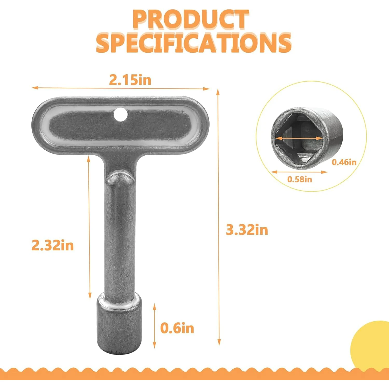 P1300-PART-13-KEY Fire Hydrant Key, Water Spigot Tool for Outdoor Faucets, Hose Bibs & Wall Hydrants - Lock Wrench