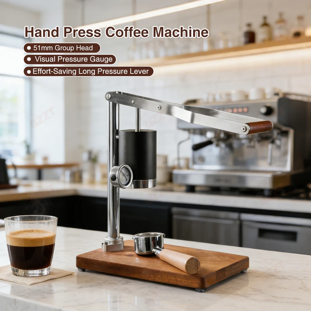 GZZT CMJT85 ハンドプレスコーヒーマシン 51mm 手動イタリアンエスプレッソメーカー レトロデザイン 高圧抽出コーヒーツール