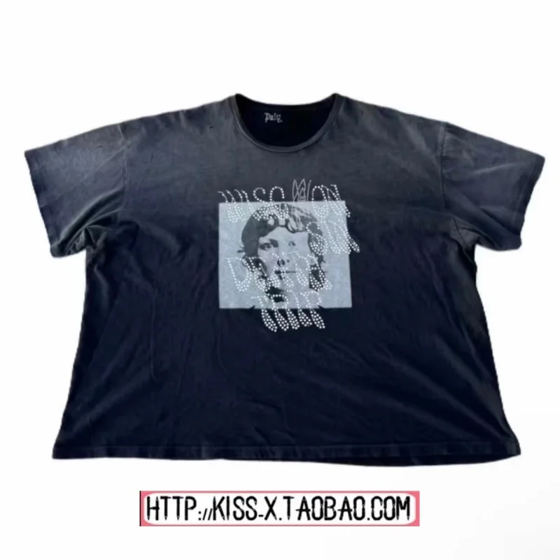 

Trendy 2026 Couple Matching Loose Fit Short Sleeve T-Shirt Rhinestone Portrait Print Casual round Neck Cotton Top