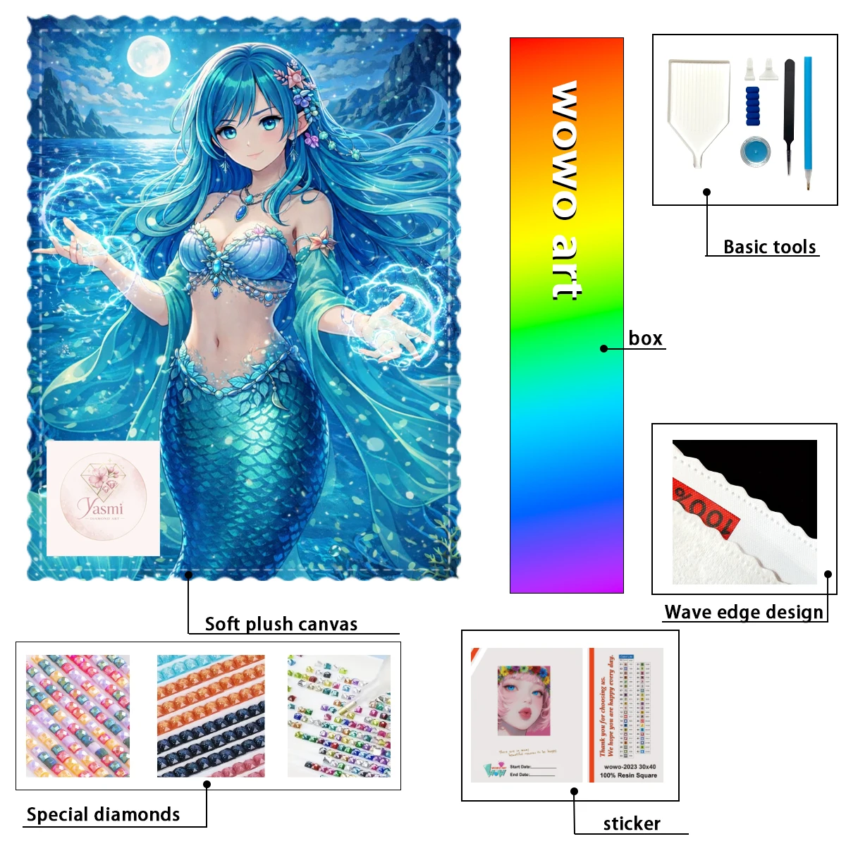 

【Yasmi Diamond Art】 Ocean Siren 100% хлопковая ткань с искусственными стразами и 3-4 специальными стразами для алмазной вышивки