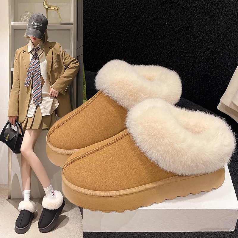 Faux Fur Winter Boots for Women 2024 Non Slip Plush Snow Boots Woman Thick Bottom Warm Cotton Shoes Platform Botas Mujer