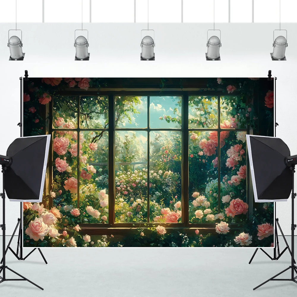 

Window Garden Views Photography Backgrounds Lush Plants Blooms Flowers For Weddings Newborn Portraits Photo Shoots Backdrop Prop