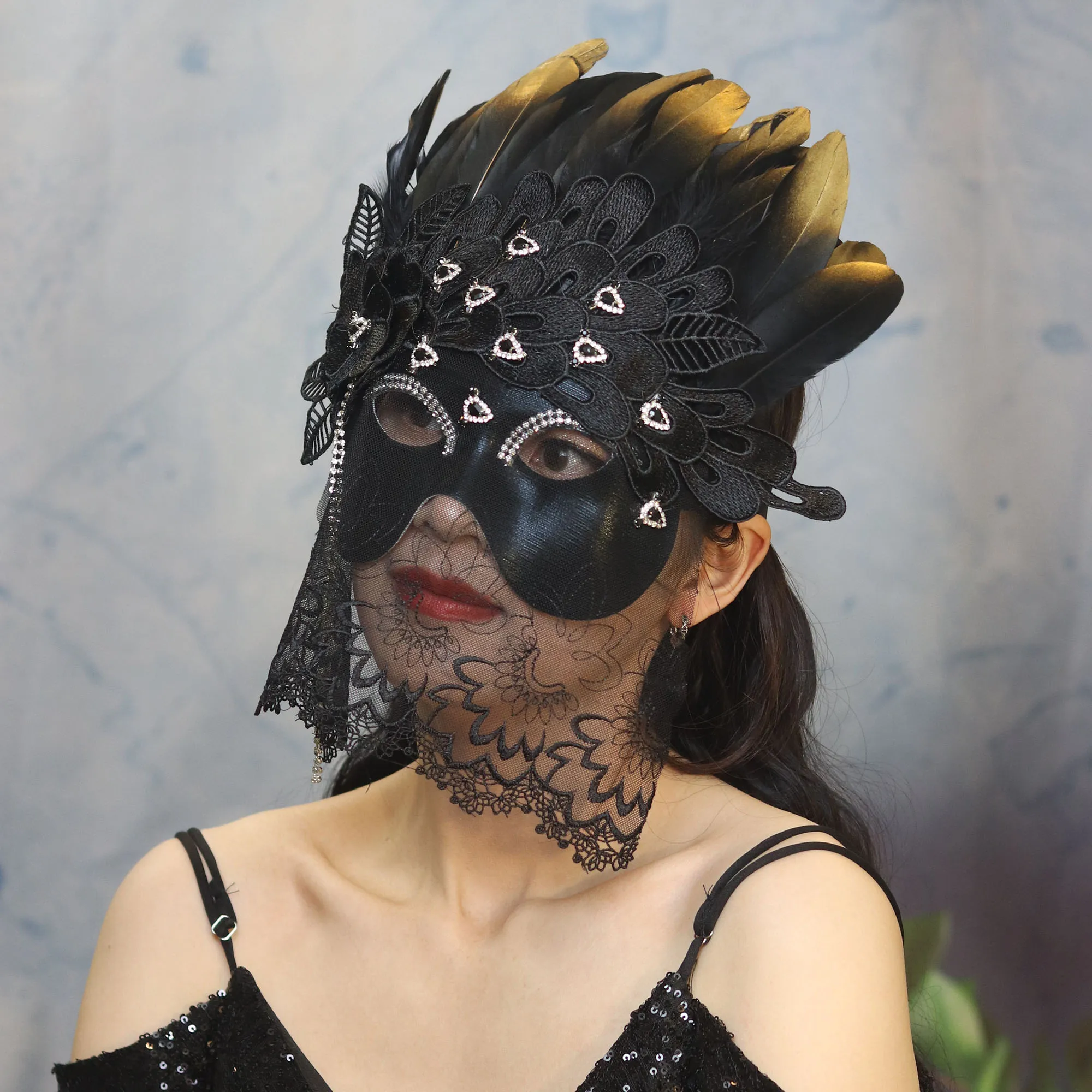 Máscara Etapa Halloween Plumas de Navidad Venecia Negra Fiesta exagerada Fiesta enmascarada Hombres y mujeres