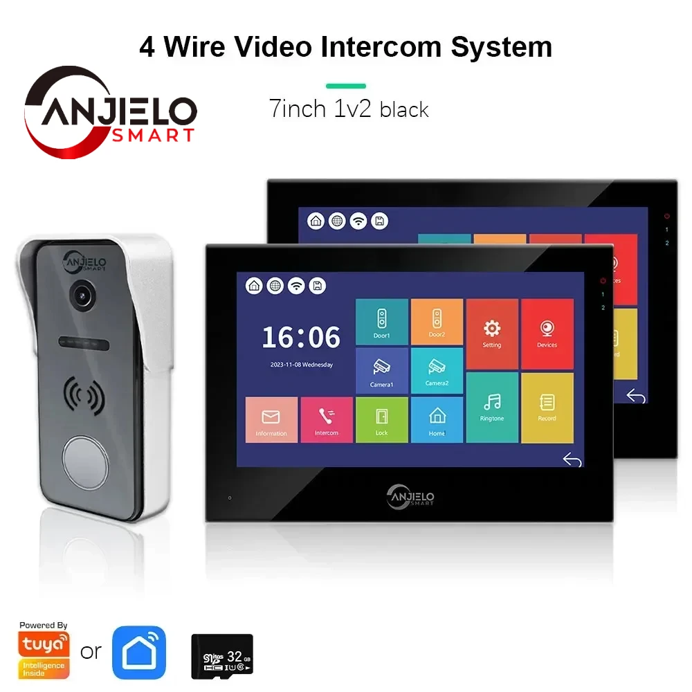 

ANJIELO 1080P Tuya Smart Video Doorbell Home Security System with 7inch Monitor Intercom Videophone for Enhanced Protection