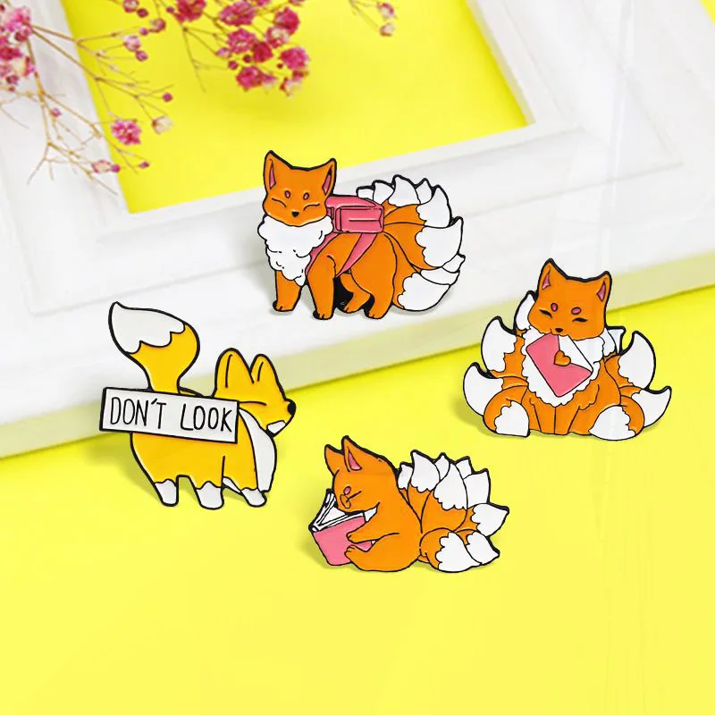 DogNine tails Fox Animals Pin Lapel Badge Unisex Jewelry Gift Accessories Cartoon Dogs Foxs Enamel Pins DON'T LOOK Butt Cocky