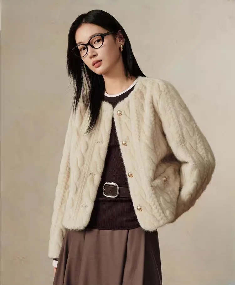 인조 모피 그린 코트 여성용 부드러운 댄스 스타일 여성 개성 레트로 스플릿 스트리트웨어 투톤 리벳 칼라