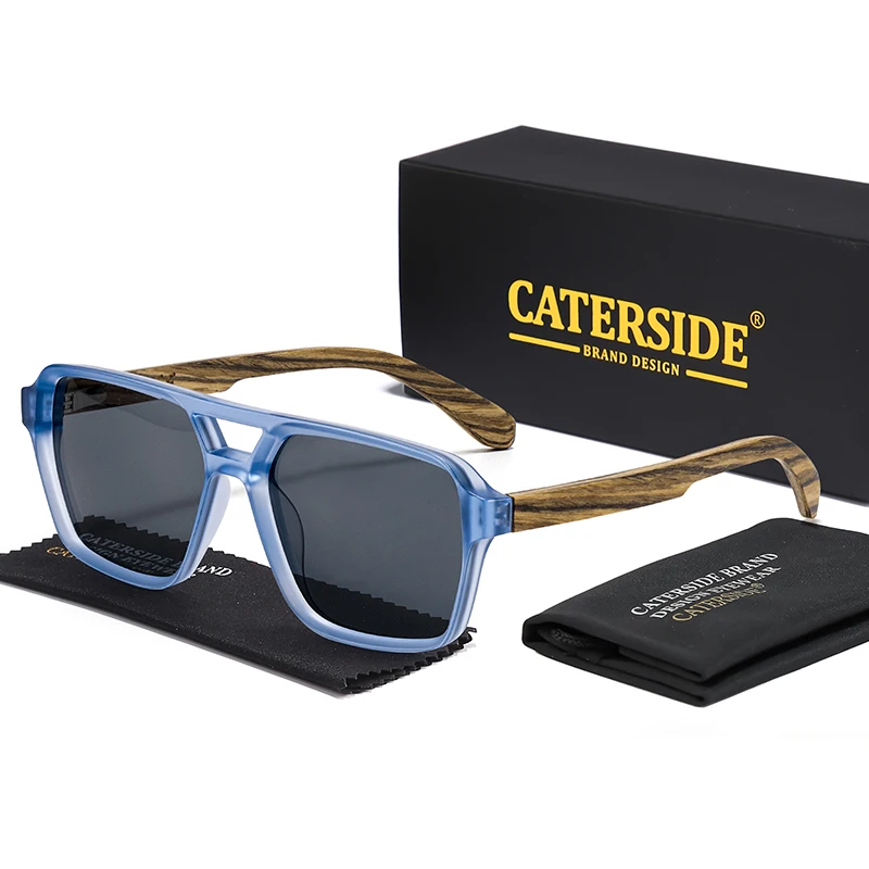 CATERSIDE Piloten-Sonnenbrille für Herren, Massivholz-Bügel, flaches Doppelbrücken-Design, Sonnenbrille für Damen, Sommer-Outdoor-Modebrille – Detail 8