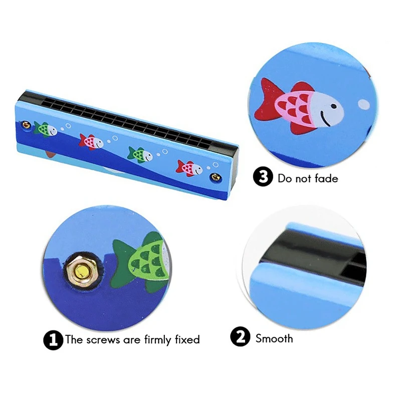 هارمونيكا خشبية للأطفال ألعاب الآلات الموسيقية 16 فتحة صف مزدوج ضربة الكرتون آلات النفخ الفم هارمونيكا