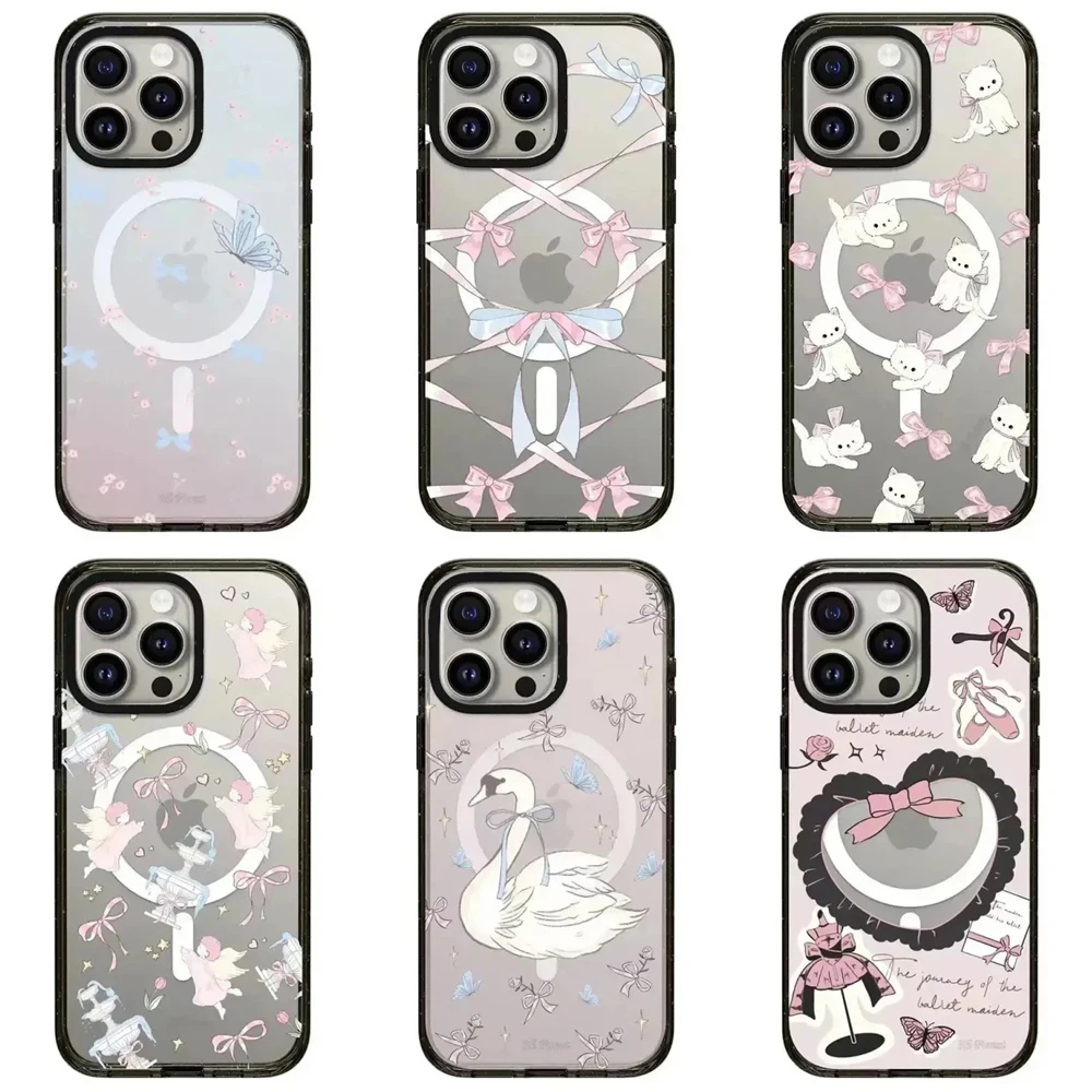 

2.0 Acrylic MagSafe Swan Bowknot Pattern iPhone 11 12 13 14 15 16 Pro Max Protective Case