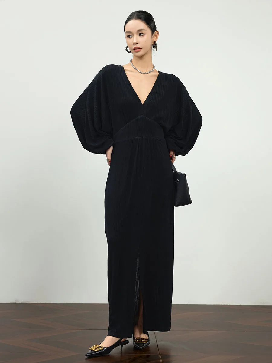 

Роскошная черная юбка Miss Snail, осенне-зимняя уксусная вечерняя длинная юбка с высокой талией для женщин, чистый цвет, V-Ne