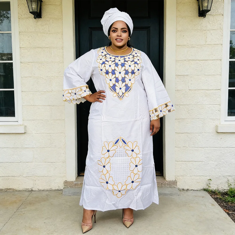 

African Clothing Traditional Embroidery Wedding Party Loose Boubou Africain Femme African Dresses for Woman Turkey Dress Gown