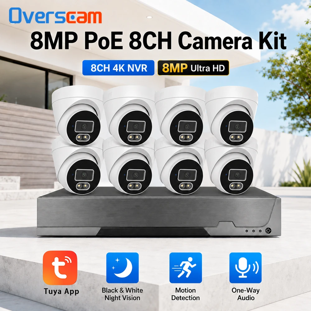 8MP 4K PoE Security Camera System 8CH NVR Kit With 8 Dome IP Cameras Human Motion Detection Night Vision One Way Audio HD