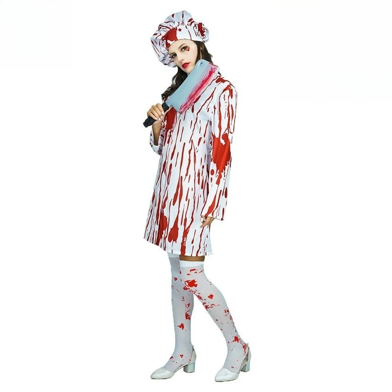 Disfraz de enfermera zombi para fiesta de Halloween, maquillaje, vestido de baile, disfraz de Chef para Festival de fantasmas, vestido de Cosplay