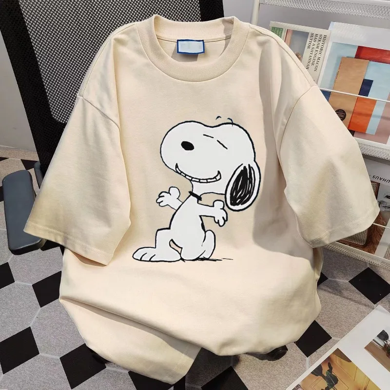 Concise Casual Korean Style Short Sleeved Fashion T Shirt Couples Vintage Summer Snoopy Print Versatile Loose 100% Cotton Tops