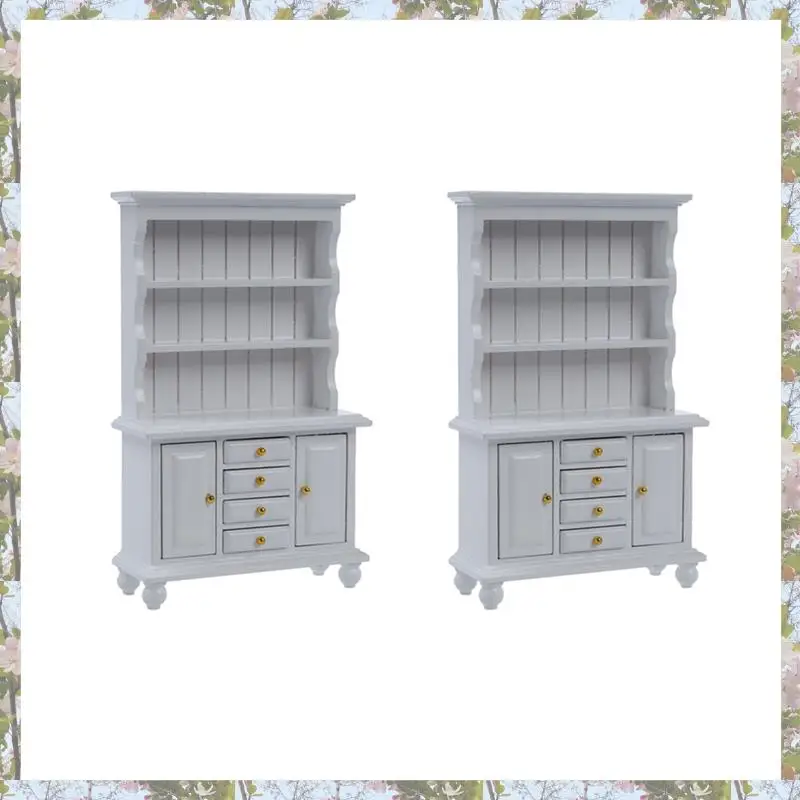 Umweltfreundlich-2X, 1/12 Puppenhaus Miniaturmöbel Multifunktions-Holzschrank Bücherregal Weiß