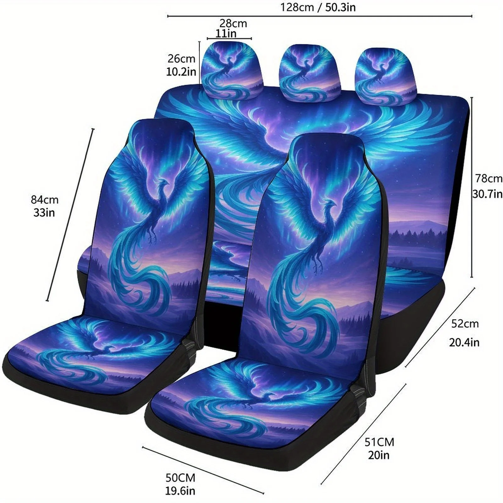 

Blue Phoenix Designed Car Seat Cover Set For Most Cars, High-quality Comfortable Car Seat Protector Covers Full Set, Universal C