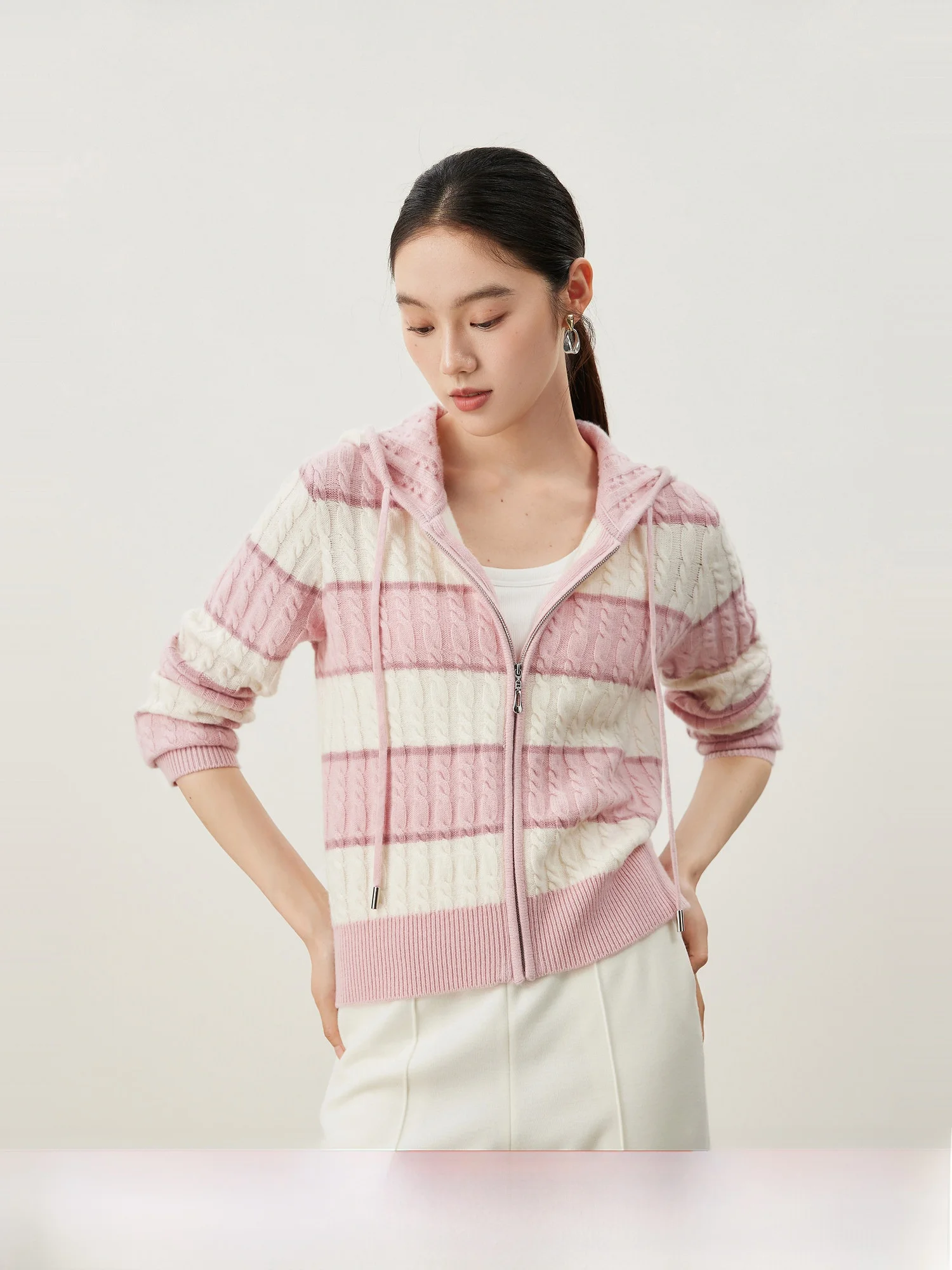 

Mijia High Quali Lazy Faion Double Woolen Yarn Hat Pull Chain Pattern Knitted Open Cardigan Women Ele Sle Soft Wool...