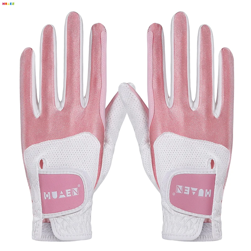 2 Pair Women's Golf Gloves Left Hand & Right Hand Nanometer Cloth Golf Breathable Palm Protection High Quality Sport Gloves