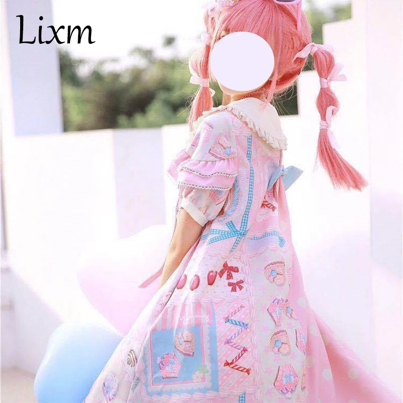 Sweet Kawaii Lolita Dress Frost Sugar Sweetheart Summer Pink Women Vintage Victorian Gothic Princess Tea Party Dress OP Dress